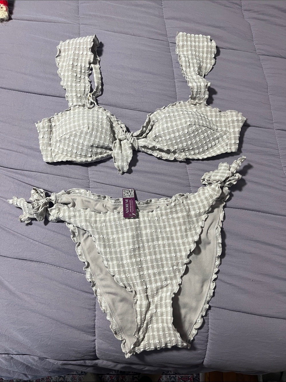 Adore Me Light tan gingham Bikini Set